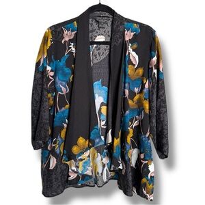 Citron Santa Monica Silk Kimono Size Medium Black Teal Goldenrod